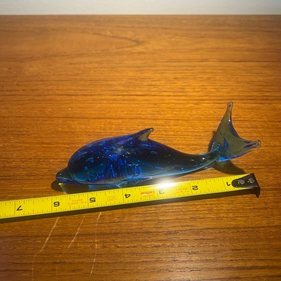 Handcrafted, hand blown glass, blue, dolphin, paperweight, collectible, figurine - Picture 5 of 6
